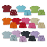 RTS Matching  toddler clothes solid color scallop  print set girls summer clothing-2026.7.30