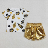 RTS girl clothes girl summer set  colorful cheer girl summer leather shorts set 2