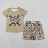 RTS baby clothes  baseball print boy summer shorts set-2025.12.9