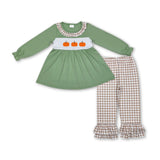 Matching Baby girls fall pumpkin green clothing embroidery