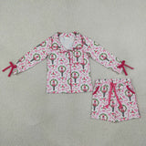 GLS0173 girls Christmas soldier long sleeve shorts button bow pink pajamas