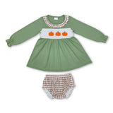 Matching Baby girls fall pumpkin green clothing embroidery