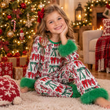GLP3611 girls Christmas bow green furry pajamas