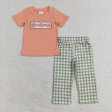 Matching Baby girls boys fall pumpkin short sleeves cloting embroidery