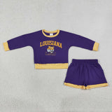 GLS0166 girls LSU purple long sleeve shorts outfits vinyl