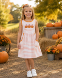 RTS GSD4265 girls pumpkin bow orange stripe sleeveless dress embroidery