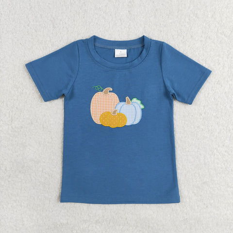 BT0824 baby boy clothes embroidery pumpkin boy summer thanksgiving  tshirt