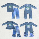 Matching boys girls fall pumpkin blue kids clothing embroidery