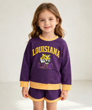 GLS0166 girls LSU purple long sleeve shorts outfits vinyl