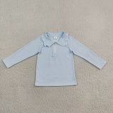 GT1755 baby girls blue stripe long sleeve ruffle zipper pullover