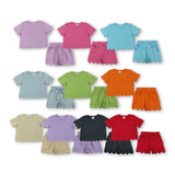 RTS Matching  toddler clothes solid color scallop  print set girls summer clothing-2026.4.2