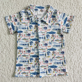 RTS  Matching clothing toddler clothes cowboy fishing print boy summer clothing-2026.3.17