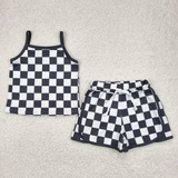 RTS girl clothes girl summer set  colorful gingham girl summer shorts set