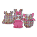 RTS  Matching clothing kids flower  print baby girl summer clothing-2026.5.5