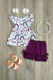 Rainbow Flutter Sleeve Purple Shorts Girls Summer Outfit