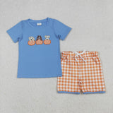 Matching  Baby boys girls pumpkin puppy blue clothing embroidery