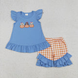 Matching  Baby boys girls pumpkin puppy blue clothing embroidery
