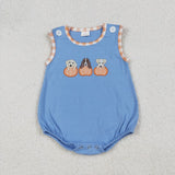 Matching  Baby boys girls pumpkin puppy blue clothing embroidery
