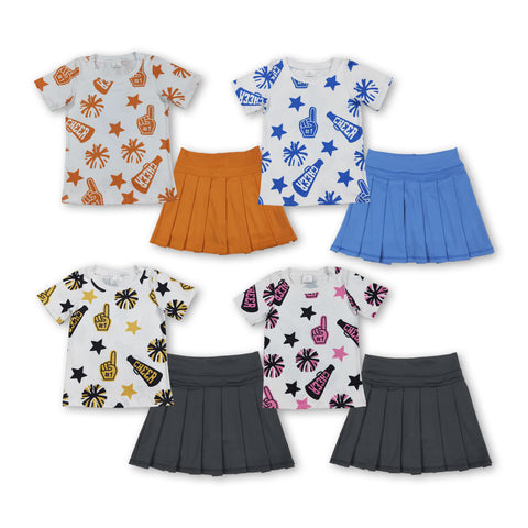 RTS girl clothes girl summer set  cheer girl summer short skirt set yoga clothes