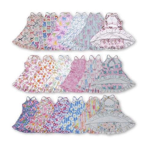 RTS toddler clothes matching clothing floral bow dress kids summer yoga clothing 3