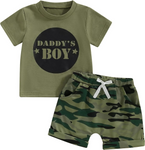 Order Deadline:11th Mar. Split order baby boy camo daddy’s boy  summer shorts set