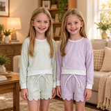 Matching Baby girls stripe long sleeve scalloped shorts outfits yoga