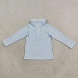 GT1755 baby girls blue stripe long sleeve ruffle zipper pullover