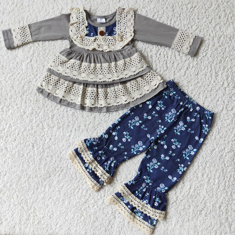 6 A28-2  Promotion $6.5/set no MOQ RTS flower long sleeve shirt and pants girls outfits