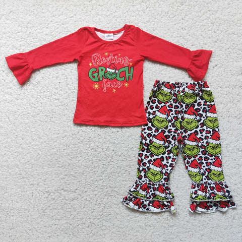 Promotion $5.5/set no MOQ RTS red Christmas long sleeve shirt and pants girls outfits