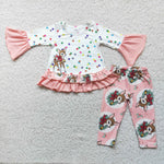 Promotion $5.5/set no MOQ RTS red Christmas deer black long sleeve shirt and pants girls outfits