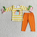 Promotion $5.5/set no MOQ RTS pumpkin long sleeve shirt and pants girls outfits