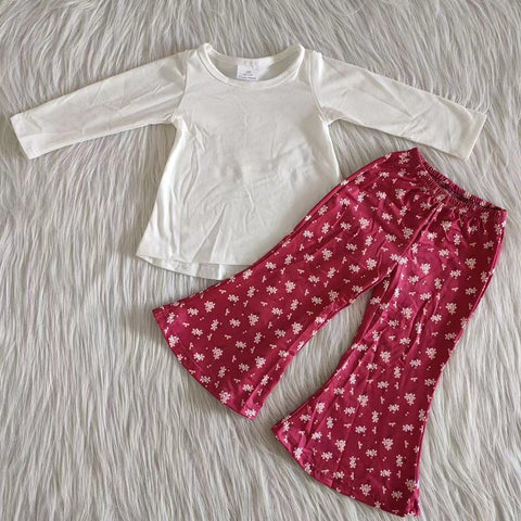 Promotion $5.5/set white long sleeve shirt and pants girls outfits