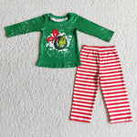 Promotion $5.5/set green long sleeve shirt and green pants girls outfits