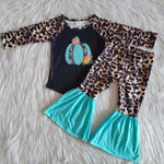 Promotion $5.5/set no MOQ RTS pumpkins long sleeve shirt and pants girls outfits