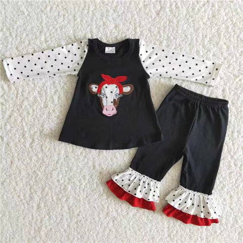 Promotion $5.5/set no MOQ RTS long sleeve shirt and pants girls outfits