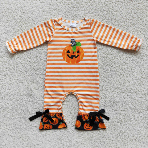 Promotion $5.5/set no MOQ RTS orange pumpkin long sleeve baby romper