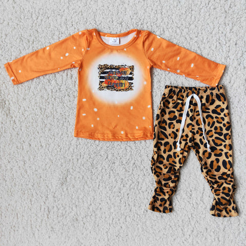 Promotion $5.5/set no MOQ RTS orange long sleeve shirt and pants girls outfits