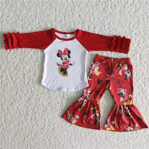 Promotion $5.5/set no MOQ RTS red and white long sleeve shirt and pants girls outfits