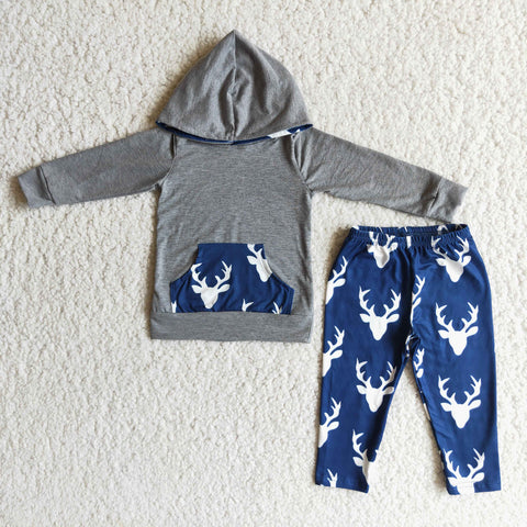 Promotion $5.5/set no MOQ RTS gray deer long sleeve shirt and pants girls outfits