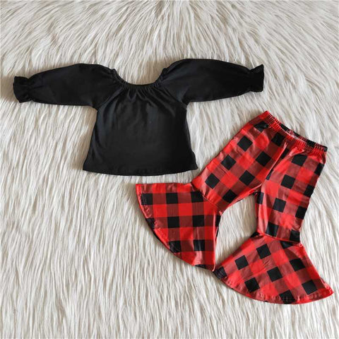 Promotion $5.5/set christmas  long sleeve shirt and green pants girls outfits