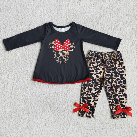 Promotion $5.5/set black long sleeve shirt and pants girls outfits