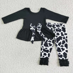 Promotion $5.5/set black long sleeve shirt and pants girls outfits