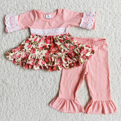 6 A17-26 Promotion $5.5/set no MOQ RTS flower long sleeve shirt and pants girls outfits