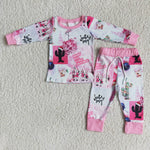 Promotion $5.5/set pink long sleeve shirt and pants girls pajamas