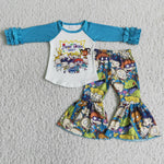 Promotion $5.5/set no MOQ RTS flower long sleeve shirt and pants girls outfits