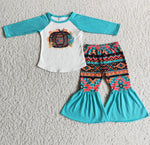 Promotion $5.5/set no MOQ RTS blue long sleeve shirt and pants girls outfits