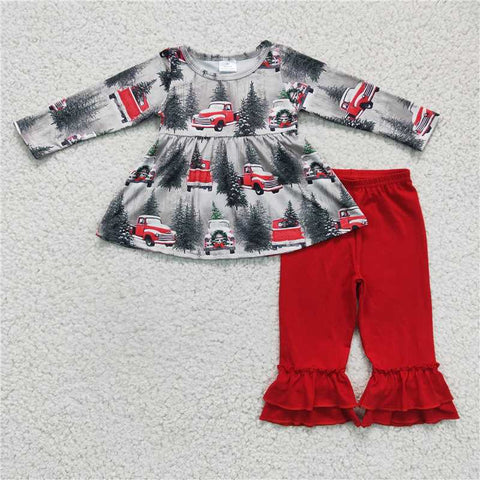 Promotion $5.5/set no MOQ RTS Christmas red long sleeve shirt and pants girls outfits