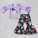 Promotion $5.5/set no MOQ RTS purple long sleeve shirt and pants girls outfits