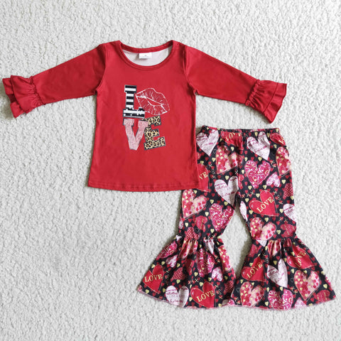 6 A2-14 Promotion $5.5/set no MOQ RTS red long sleeve shirt and pants girls outfits