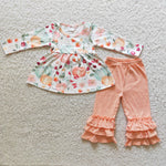 Promotion $5.5/set no MOQ RTS flower long sleeve shirt and pink pants girls outfits